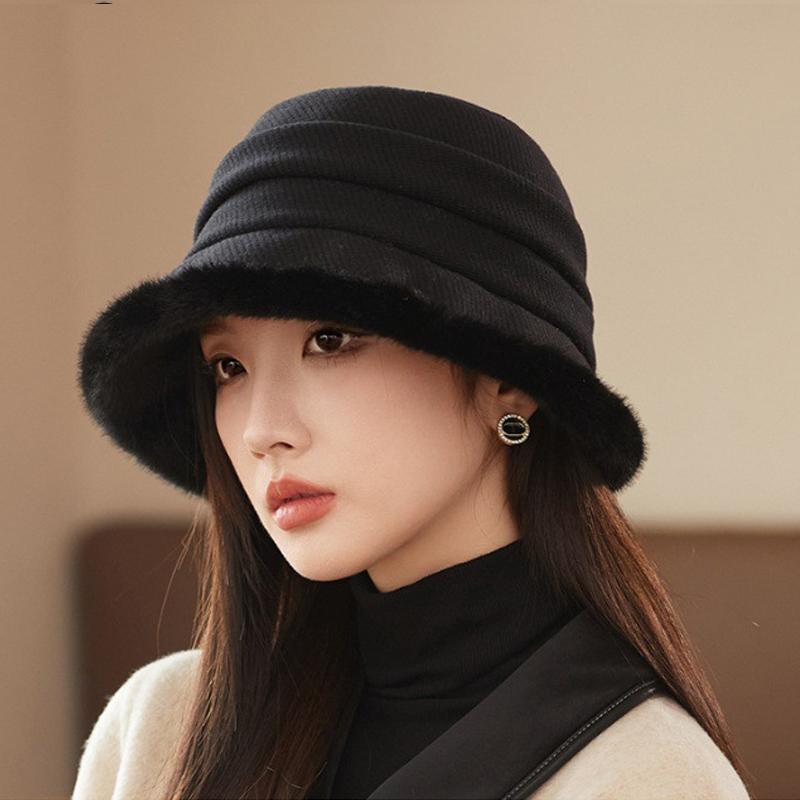 Autumn Winter Fisherman Hat Women's Thick Plush Bucket Hat Warm Basin Hat