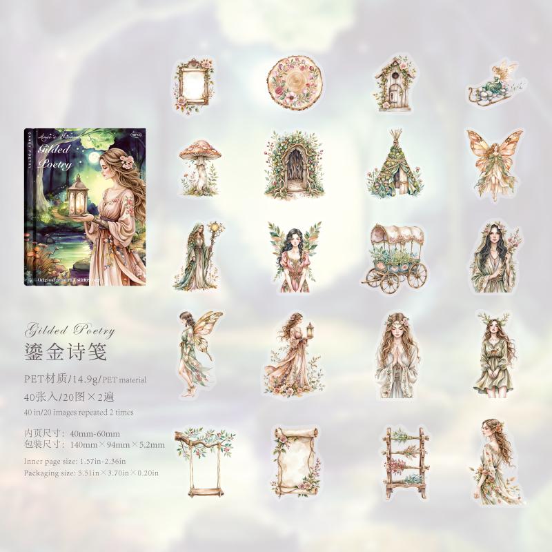 40 Sheets Gothic Magic Character Sticker Pack Dark Retro Theme Vintage PET Stickers For Scrapbooking DIY Craft Decoration