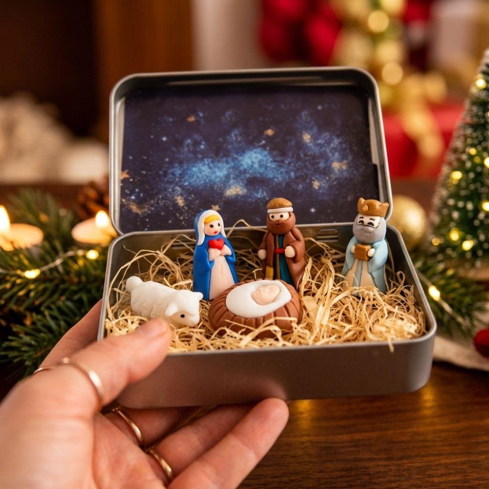 Hand Painted Mini Christmas Trough Set Holy Family Christmas Figurines Bedside Table