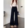 Женские черные джинсы клеш Весна Осень Новый стиль Свободный облегающий крой Подходят для фигуры типа «груша» Модные с высокой посадкой Универсальные брюки с широкими штанинами