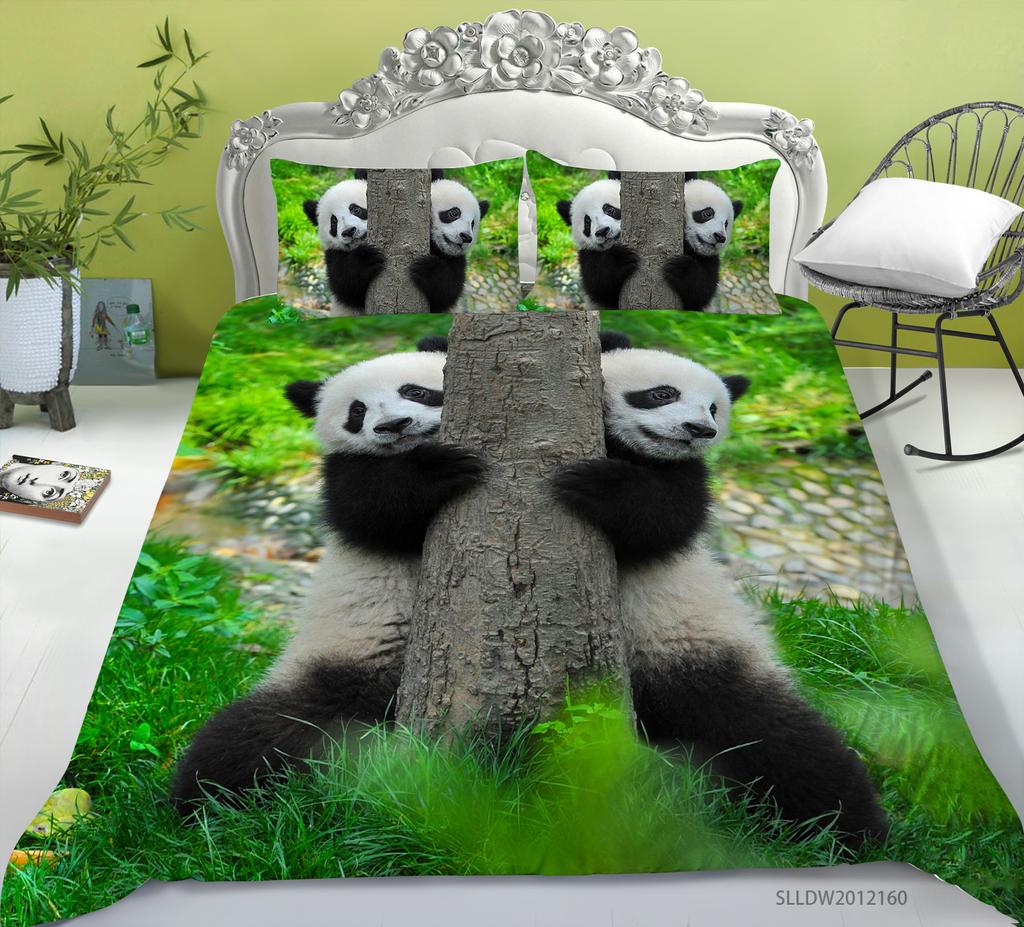 3D Panda Series Bedding Set Animal Theme Series Quilt Cover Pillow Case 2 or 3 Pieces of Microfiber Fabric AU Extra Large Home Decoration