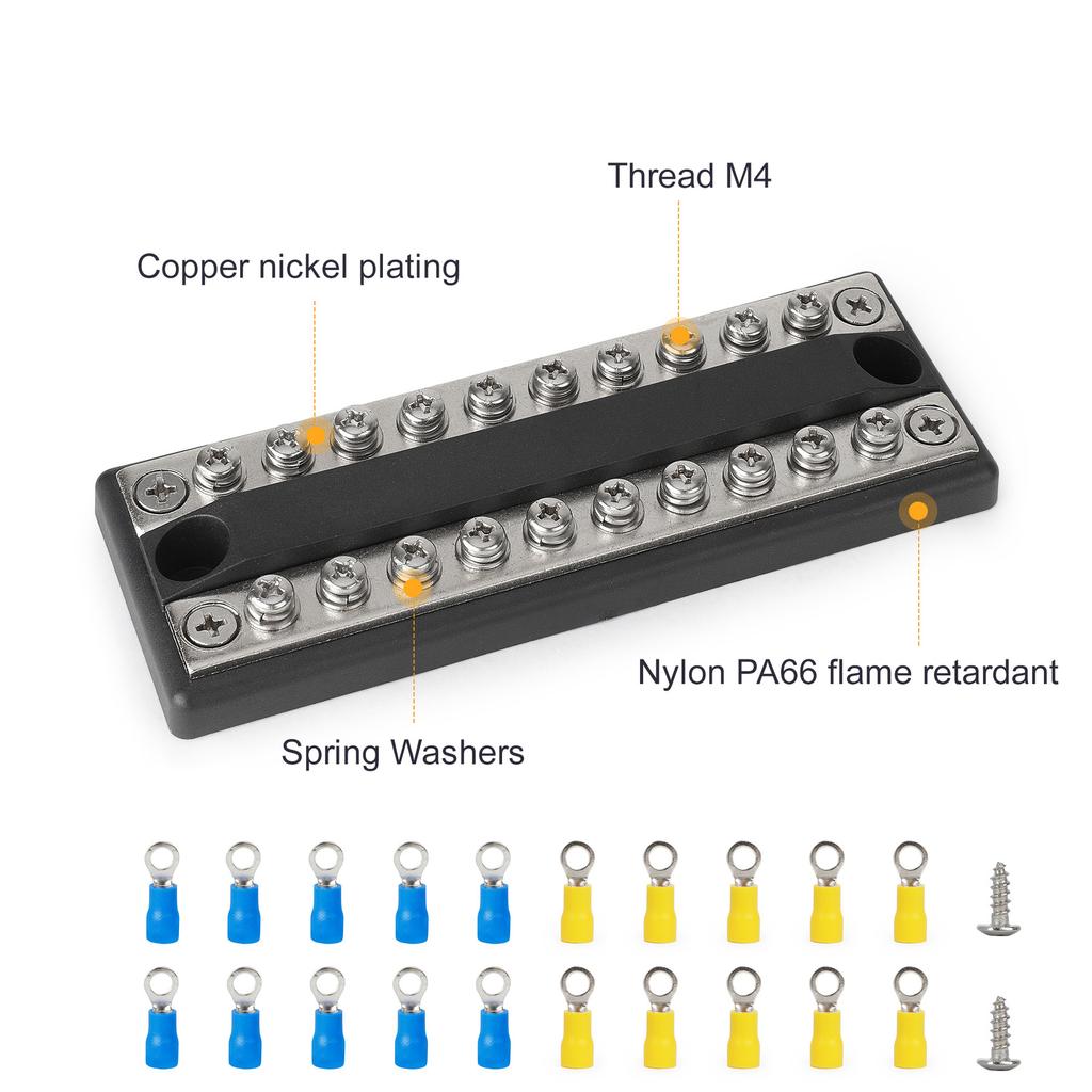 BusBar 100A 5 Circuit Dual Bus Bar Terminal Block Power Distribution Block 12V 24V 32V 48V DC For Car RV Truck Yacht Ship
