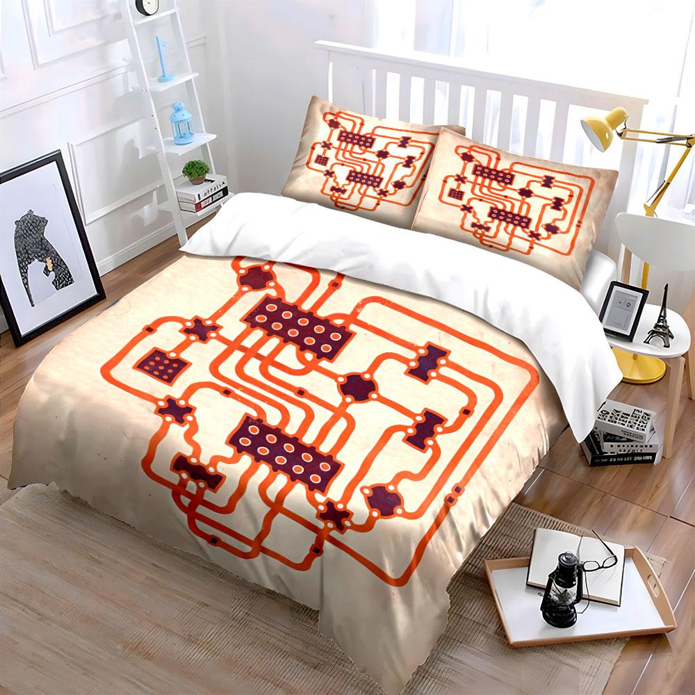 Retro Circuit Pattern Bedding Duvet Cover Set Duvet Cover Pillowcases (1*Duvet Cover 2*Pillowcases, without duvet insert)