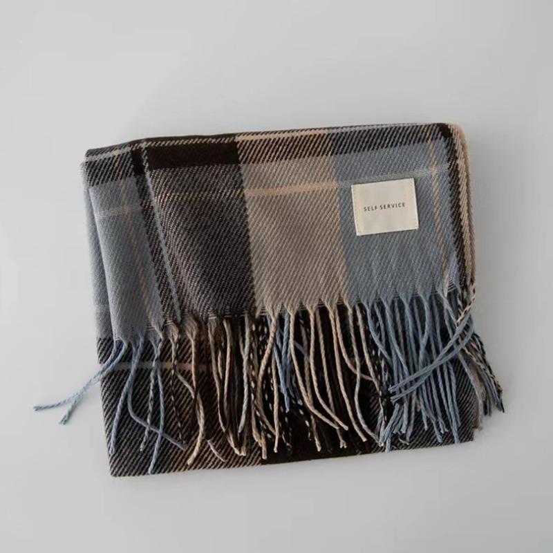 Plaid Scarf Women's Atmosphere Warm New Dry Rose Powder Autumn and Winter White Soft Fringed Shawl Scarf