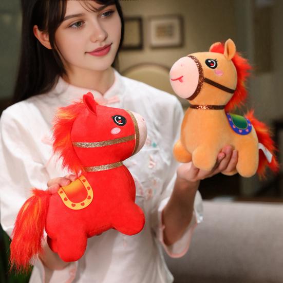 Кукла Лошадь Год Лошади Плюшевая игрушка в китайском стиле Пони на удачу Наполнитель из ПП хлопка Зодиакальная плюшевая фигурка для благословений