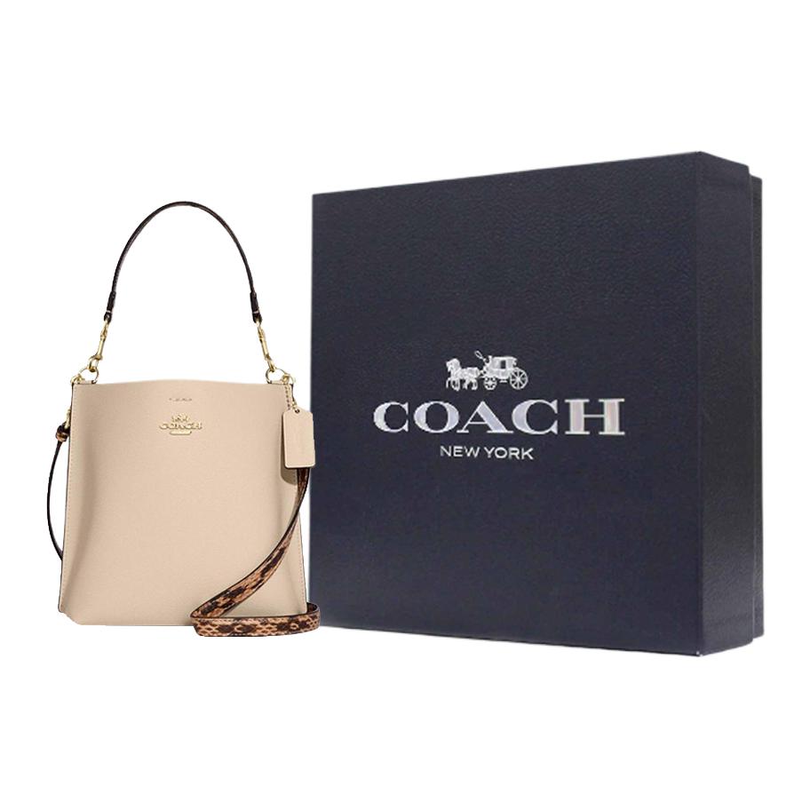 New COACH Mollie Cow Leather Bucket Bag, Shoulder Bag, Handbag Trumpets Women's Ivory White CB901-IMOQY