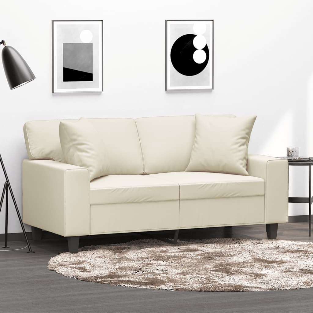 2 Seater Sofa with Decorative Cushions Cream 120 cm Artificial Leather