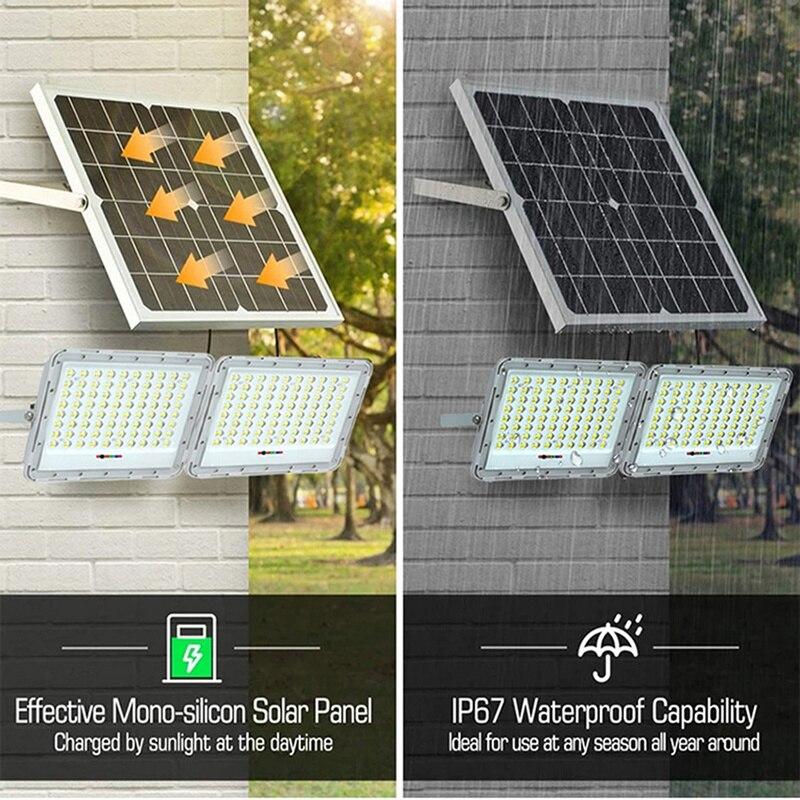 2 Head Stepless Dimming Light Waterproof LED Flood Lamp Remote Control Solar Landscape Spotlight for Outdoor Garden Path Street