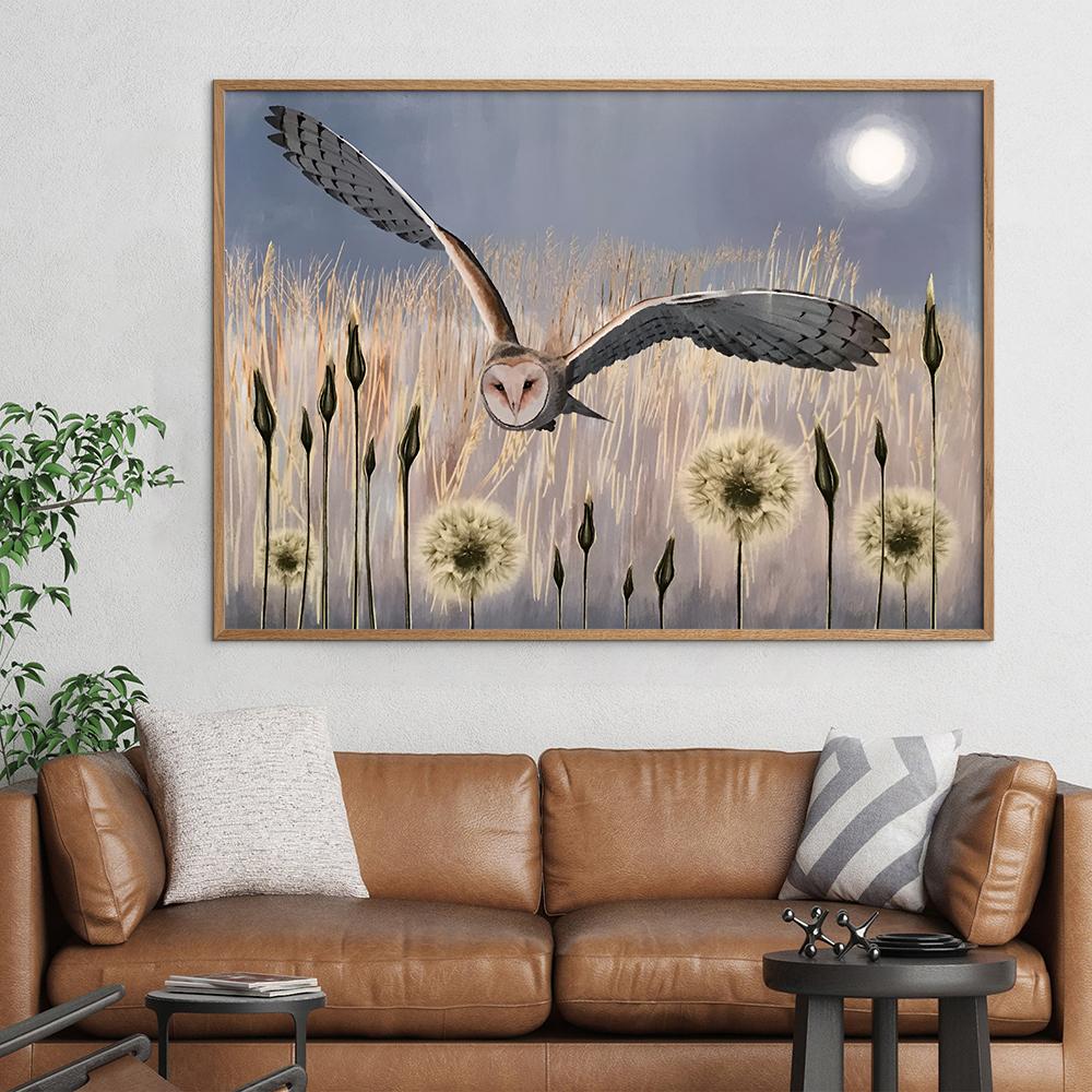 Картина на холсте с изображением совы-амбара, настенная печать, абстракция, животное, луна, ночной пейзаж, постер, картина дикой природы для декора комнаты, дома, Cuadros