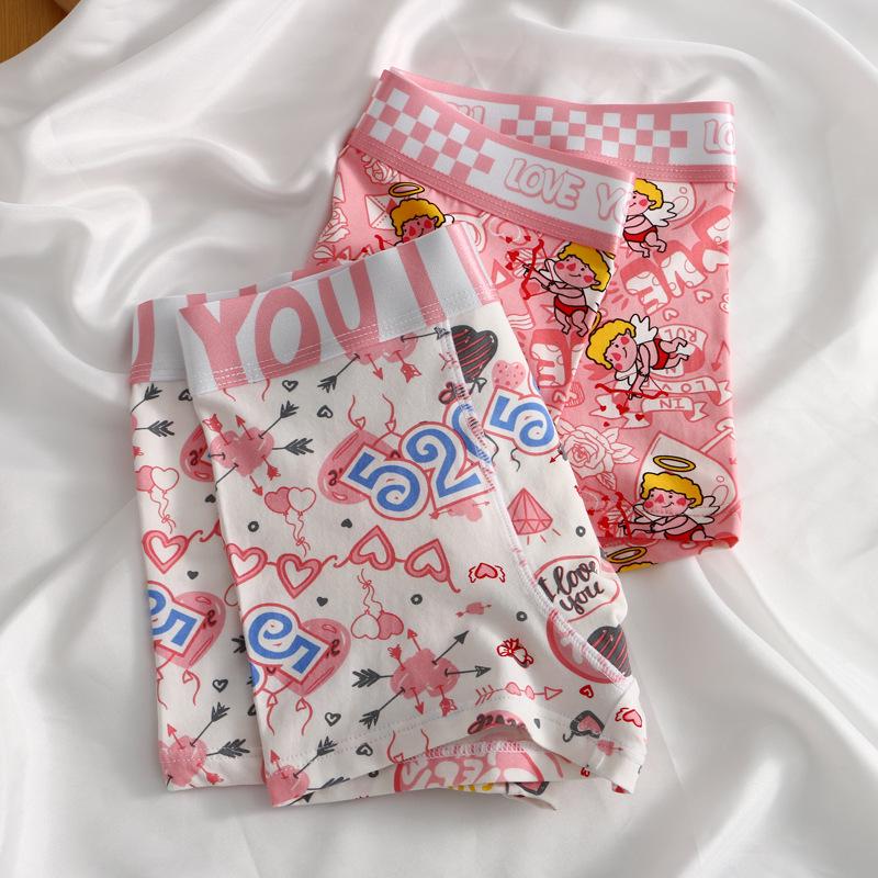 Мужские розовые хлопковые боксеры-брифы с мультяшным принтом - средней посадки, дышащие и модные