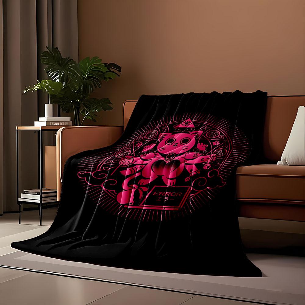 A pink multi-armed cat surrounded by geometric patterns and symbols. for all seasons blanket lunch break throw gift