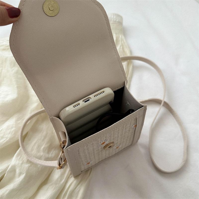 Women Straw Woven Small Square Crossbody Shoulder Phone Bag For Daily Use