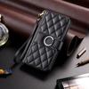Luxury Grid Double Layer Card Slots Wallet Case for Samsung Xiaomi Redmi iPhone OPPO VIVO Wristband Leather Flip Case