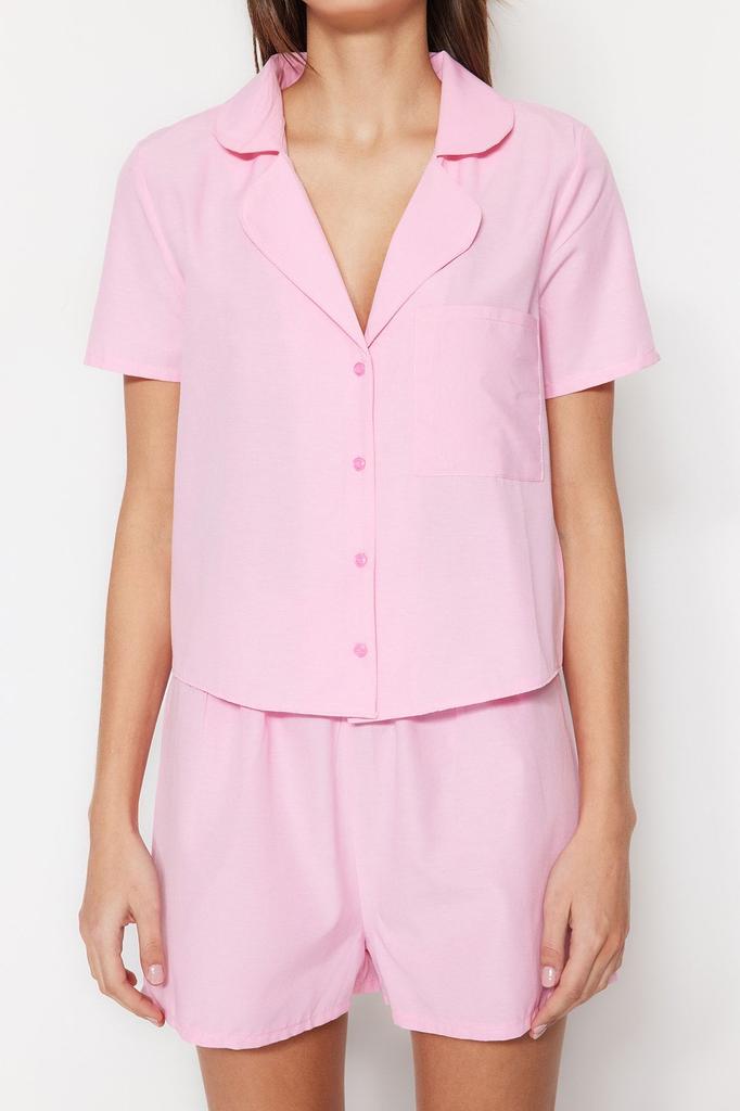 Women's Fashion Green Terrycotton Shirt-Shorts Woven Pajama Set