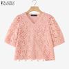 Ayollar Yozgi V-bo'yinli Qisqa Yengli Kundalik Dantelli Patchwork Bluzka