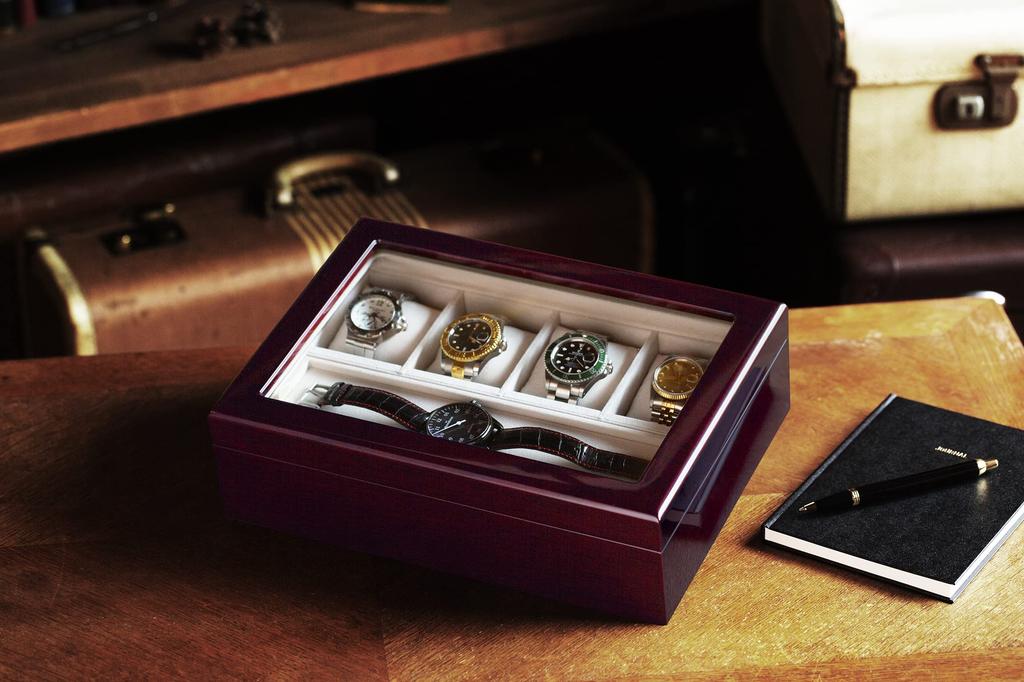 IGIMI Watch Storage Watch Box Wooden 6 Watch Box with Window Brown Wood Grain Pattern Grace