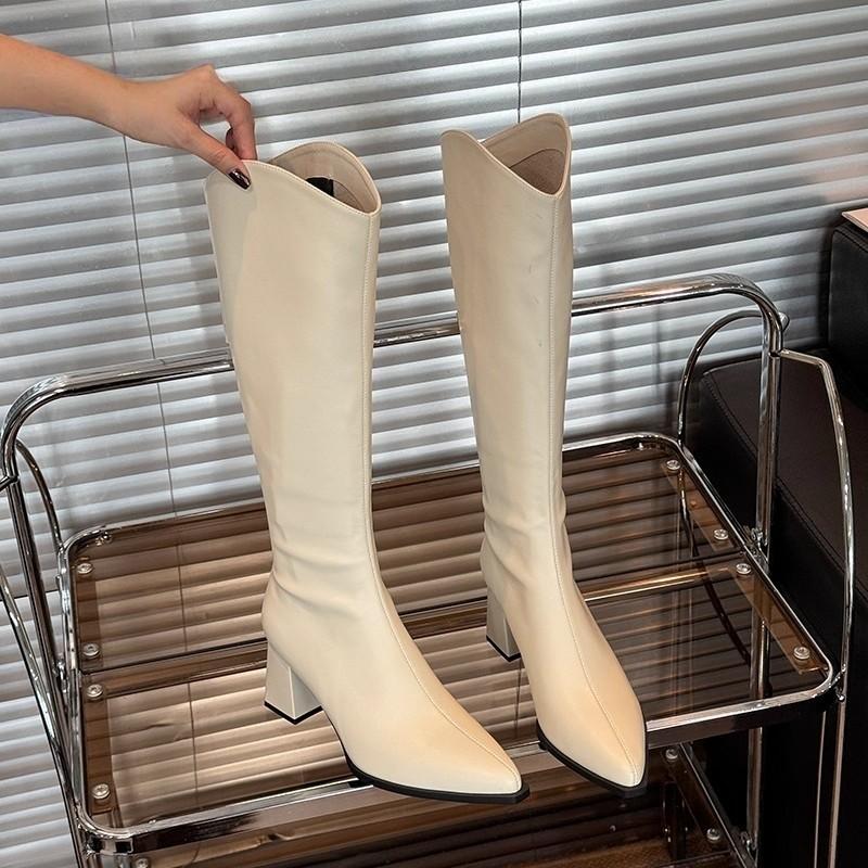 Женские длинные сапоги Осень/Зима Новые сапоги до колена Женские на толстом каблуке Высокий каблук Кожаные рыцарские сапоги Mujer Bottes Femmes