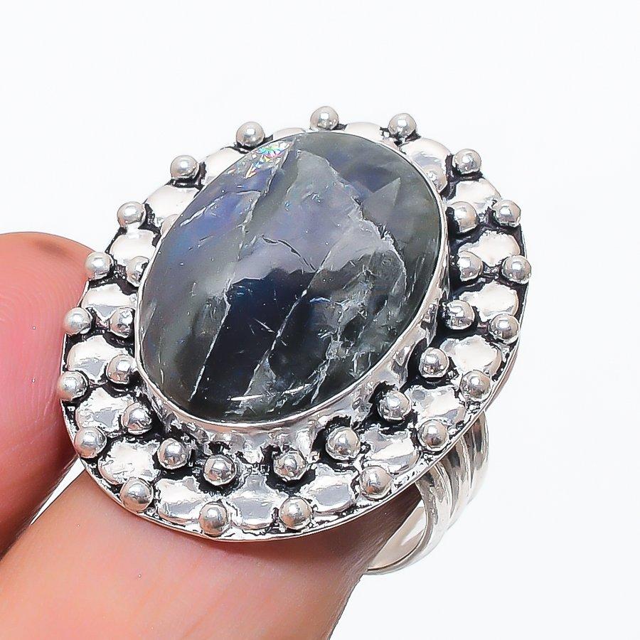 Natural Labradorite Gemstone 925 Sterling Silver Jewelry Ring Size 6 a8V15