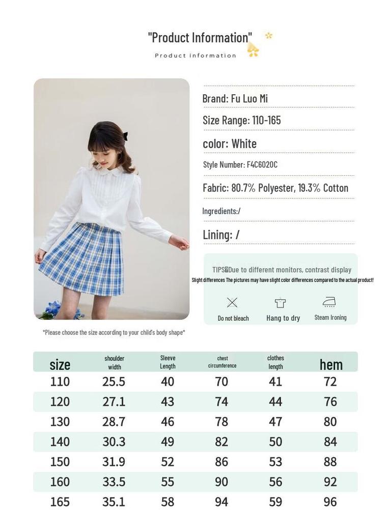 Fulo Mi Girls' Peter Pan Collar Long Sleeve Shirt