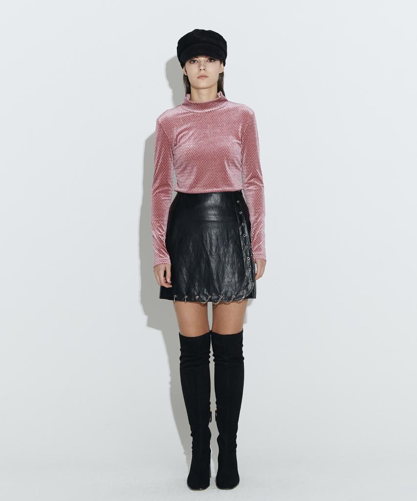 Chaenyuyog High-Neck Velvet Top [Pink]