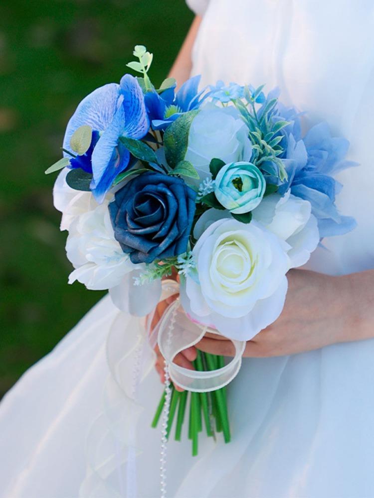 1шт. Букет из искусственных цветов, свадебный букет с лентами, искусственные розы для невесты, подружек невесты для свадебной церемонии и вечеринки в честь Дня святого Валентина