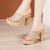 10cm Block High Heels Slides Women Platform Shoes Summer 2024 Chunky Heel Women Sandals Thick Sole Slippers for Office Wedding
