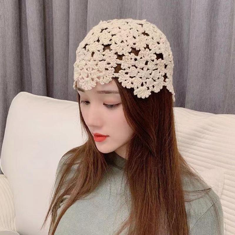 Цветочная вышивка крючком ажурная вязаная шапка французские ретро-аксессуары для шапочки