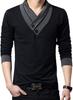 2 Slim Long Sleeve Cut and Casual MF01 [Make Be] V-neck Sleeve/short T-shirt, Sewn, Two-tone, 100% Cotton, Scarf-like, Shirt, (01#Black, 02.XL)