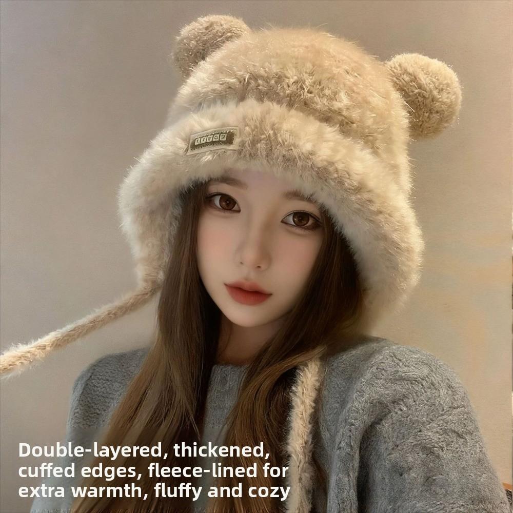 Warm Thickened Knitted Hat Windproof Plush Hat New Ear Protection Hats for Women Girls