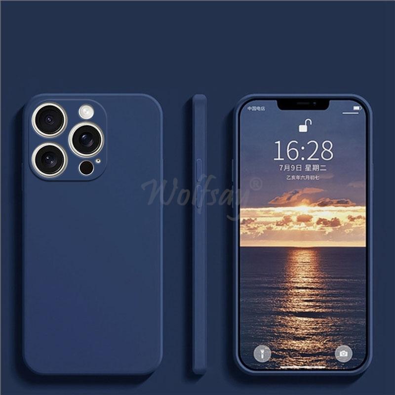 Чехол для iPhone 16 Pro Max Жидкий силикон Оригинальный Однотонный Резиновый ТПУ Защитный Чехол Для iPhone 16 15 Pro Max Чехол ТПУ Ударопрочный