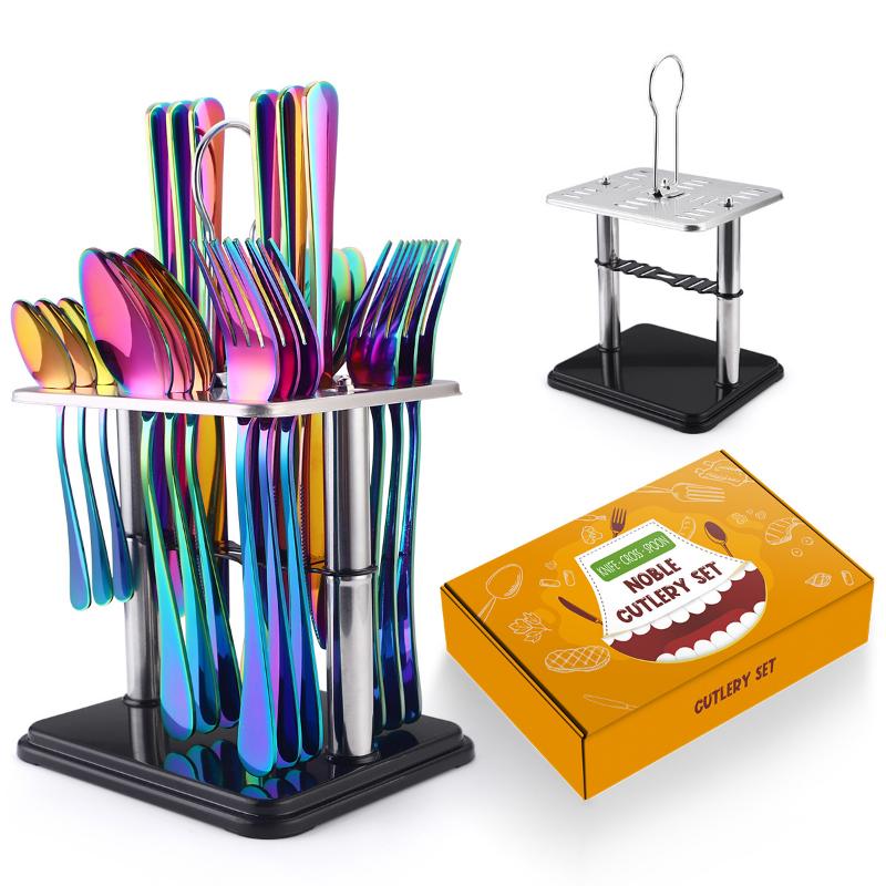 Набор столовых приборов из нержавеющей стали, 24 предмета, кованый узор, керамическая ручка, набор ножей, вилок и ложек, набор столовых приборов, дорожный набор столовых приборов, набор столовых приборов