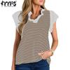 Женские модные повседневные летние весенние блузки и рубашки с v-образным вырезом и короткими рукавами в полоску с принтом