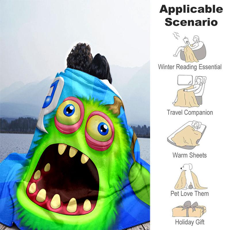 1pc Blanket My Singing Monsters Print Design, Lightweight Blanket for Sofa, Bed- Soft &Warm, Gift for All Seasons like Christmas, Halloween