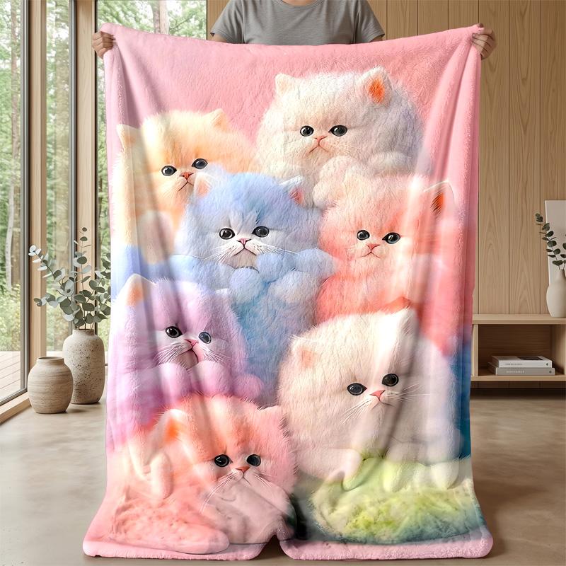 Winter Girl with Kitten Theme blanket Lightweight Warm Flannel Blanket Decorative Throw Blanket for Home Decoration
