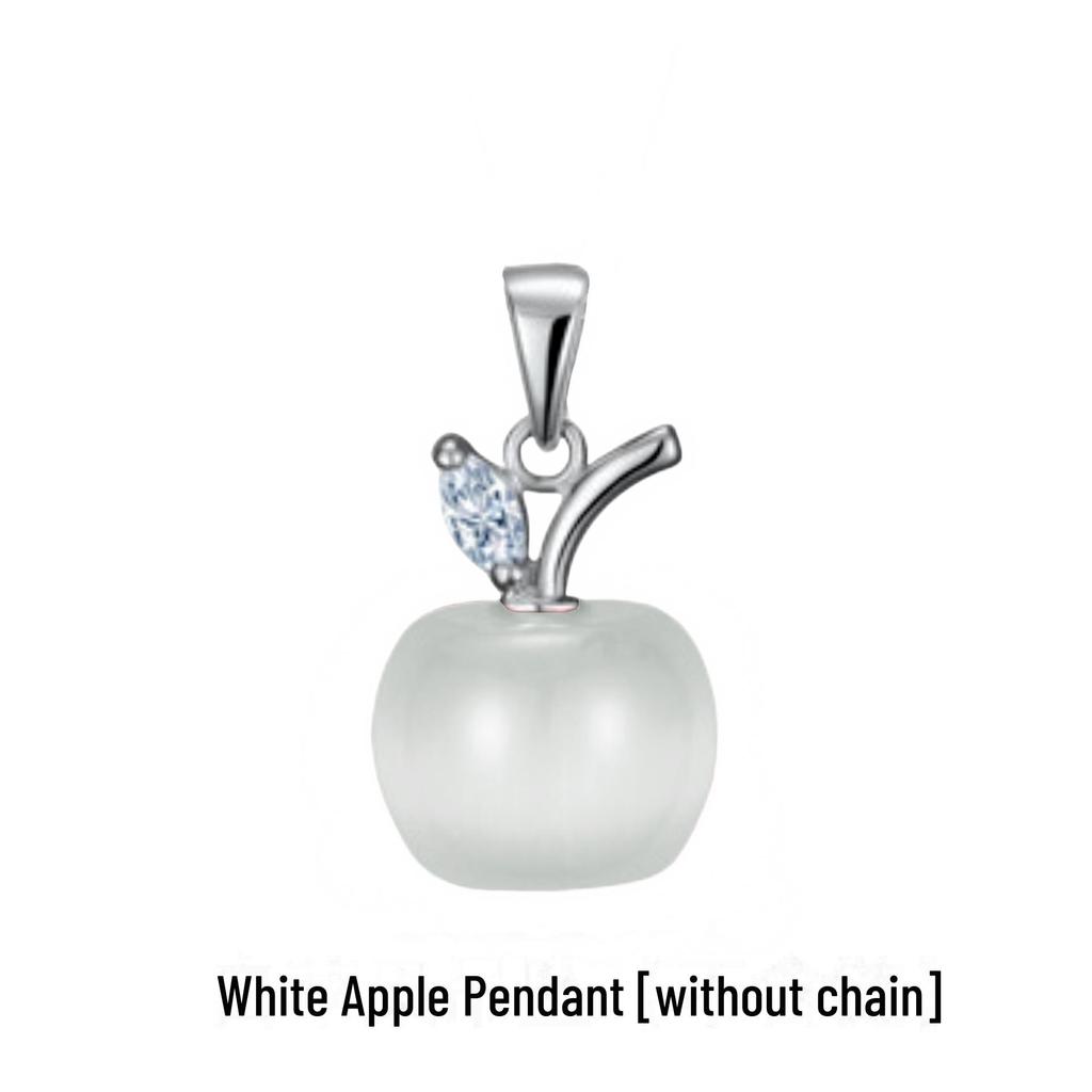 Классическое ожерелье с подвеской в виде яблока «кошачий глаз» из серебра с платиновым покрытием, розовым кристаллом и лунным камнем