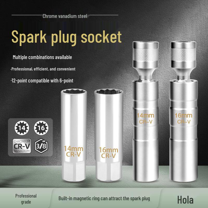 3/8" Medium Fly Spark Plug Socket | 14mm & 16mm Ultra-Thin Magnetic Removal Tool