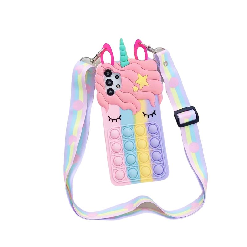 Чехол для телефона Pop Fidget Toys Bubble с ремешком для Samsung A32 A71 A51 A12, чехол для iPhone 11 12 Pro MAX, мягкий противоударный чехол с мультяшным розовым единорогом