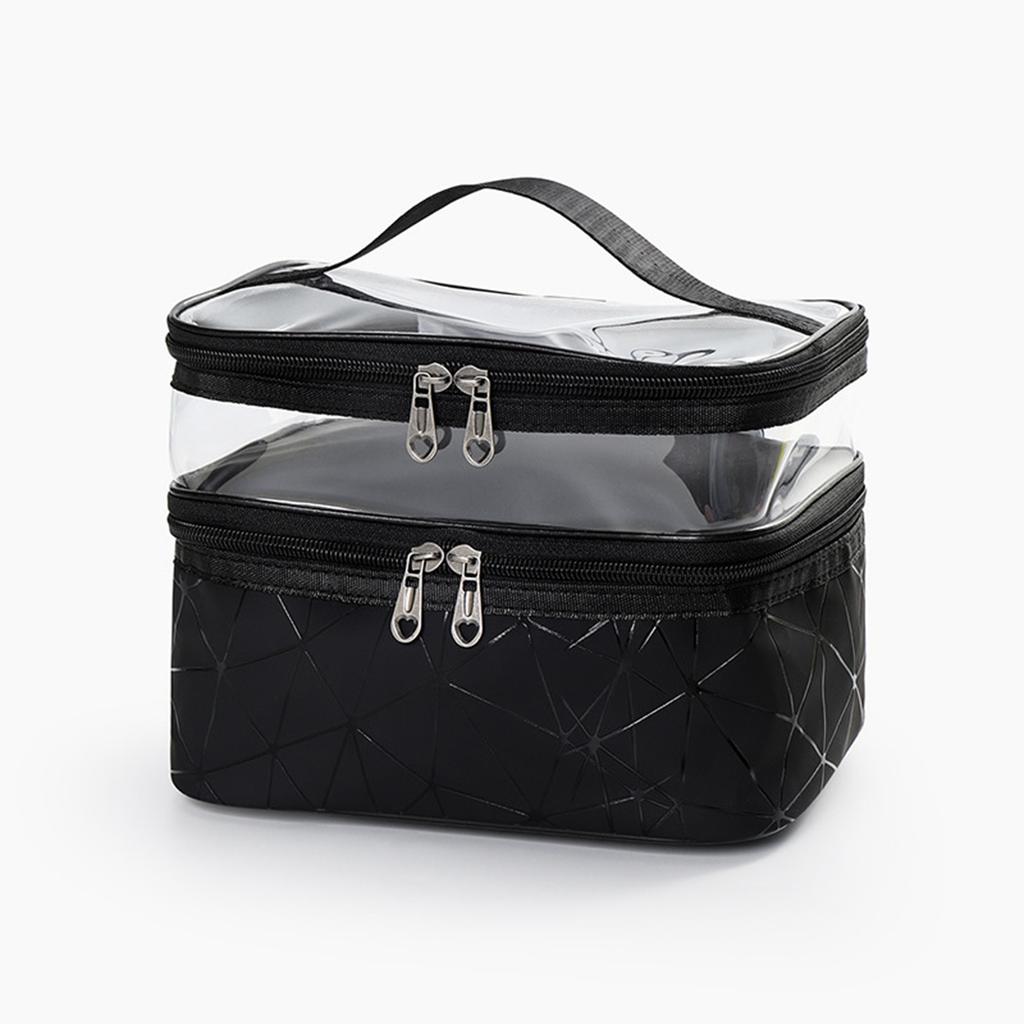Ladies Cosmetic Bag Transparent Double Layer Waterproof High Capacity Toiletry Storage Bag for Travel