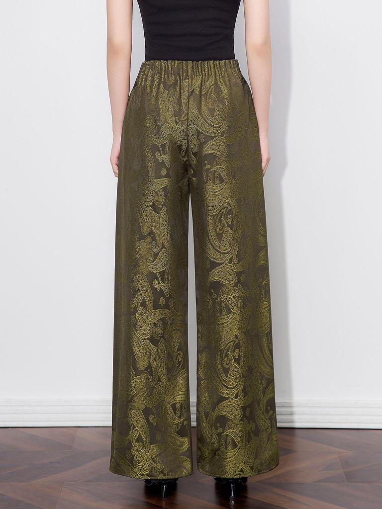 Super Aura Rayon Jacquard Wide-Leg Long Pants - New Chinese National Style