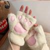 Women Pink Cute Cat Claw Paw Plush Mittens Warm Plush Short Fingerless Fluffy Bear Cat Gloves Costume Half Finger Party Gift