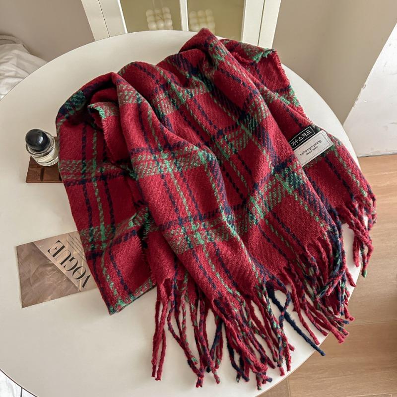 New Atmosphere Scarf Women's Winter Warm Soft Imitation Cashmere Plaid Shawl College Style Scarf