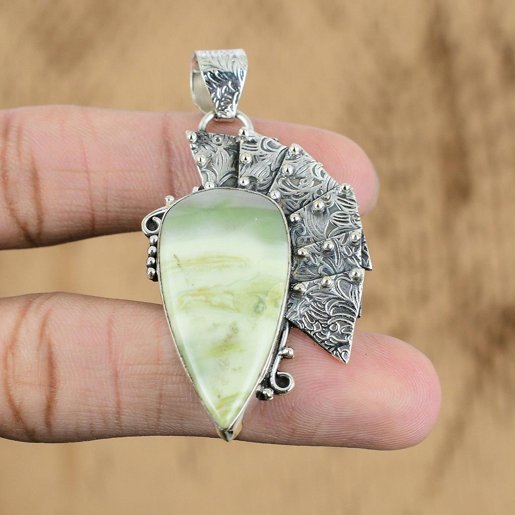 Womens Day Sale Pear Natural Green Zebra Jasper Pendant Jewelry Sterling Silver