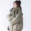 Women's Oversized Hooded PU Leather Padded Winter Jacket, Stand-up Collar, Versatile Warm Coat for Couples