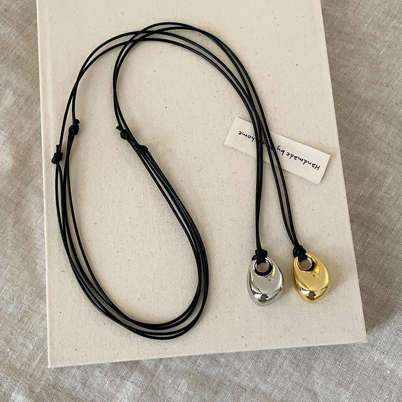 Длинное ожерелье Beans Metal Black Rope для женщин, простое, премиум, темпераментное, универсальное, на шею, цепочка для свитера