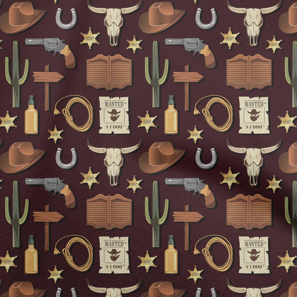 oneOone Cotton Flex Light Brown Fabric Cowboy Dress Material Fabric Print Fabric By The Yard 40 Inch