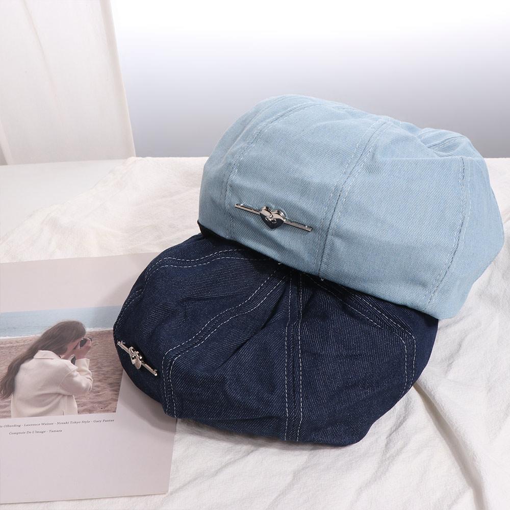 Solid color Cowboy Beret Cap Y2K Denim Octagonal Hat Retro Painter Hat Outdoor