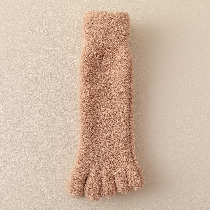 Женские толстые носки с пятью пальцами, зимние теплые носки из кораллового флиса с пушистыми пальцами, полосатые мягкие уютные носки, женские тапочки