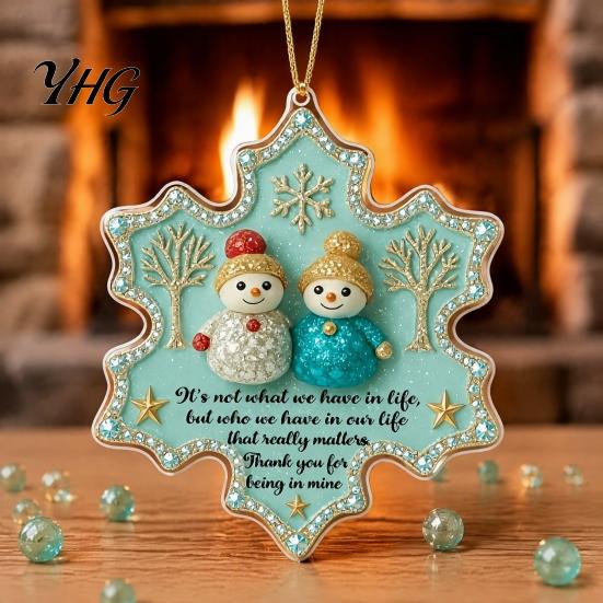 Transparent Acrylic Crafts Snowman Friend Hanging Ornament, 2D Xmas Tree Decor with Warm Friendship Decorative Window Wall Hangings Message,