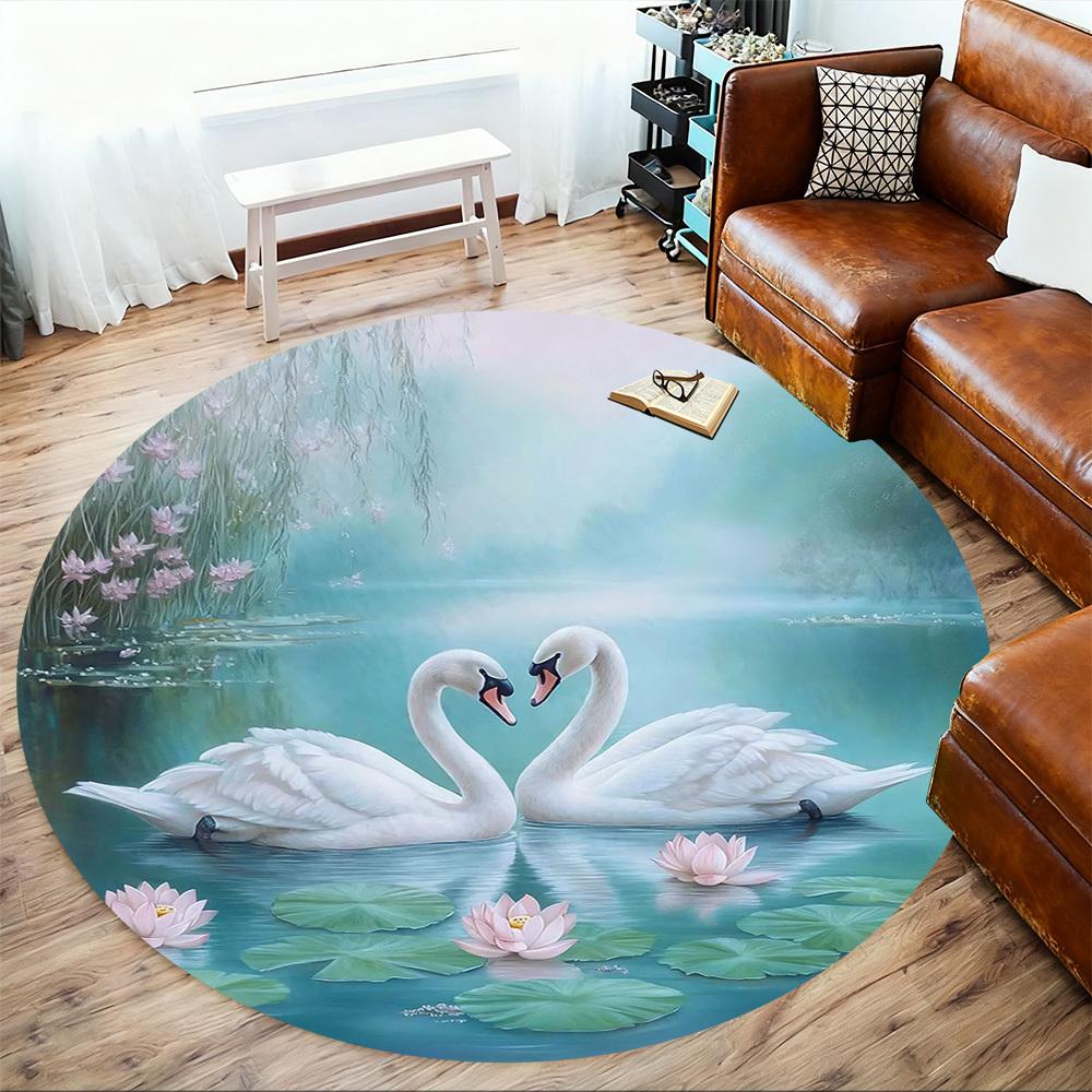 1PC swan lake Office Round Area Rug, Under Office Chairs Bedroom Living Room Home Decor,Carpet for Office, -1110215