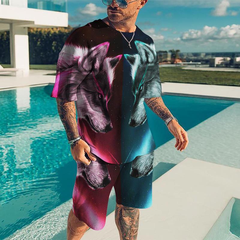Летняя мода Tiger Wolf с 3D принтом, мужская футболка с короткими рукавами, шорты, комплекты из 2 предметов, мужской повседневный уличный спортивный костюм большого размера